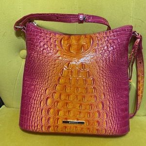 Brahmin orange & pink crossbody handbag.